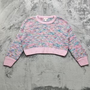 Jessica Simpson Sweater Women XL Pink Multicolor Marl Knit Oversized Crop Pastel
